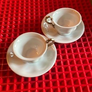 VERY PRETTY PAIR OF AUSTRIAN DEMITASSE TEACUPS AND SAUCERS